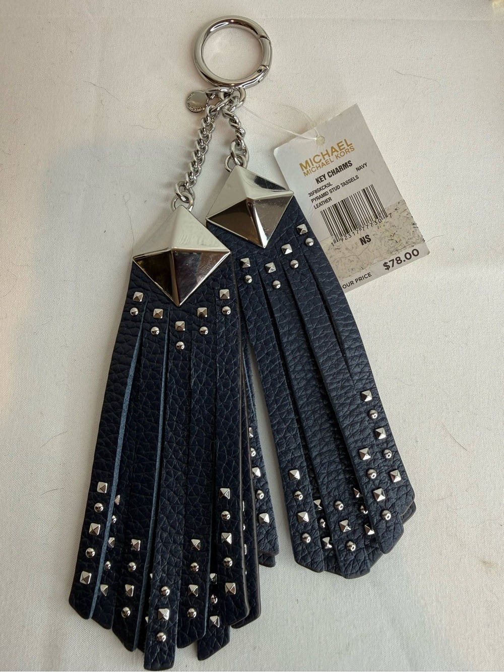 MICHAEL MICHAEL KORS KEY CHARM PYRAMID STUD TASSELS LEATHER